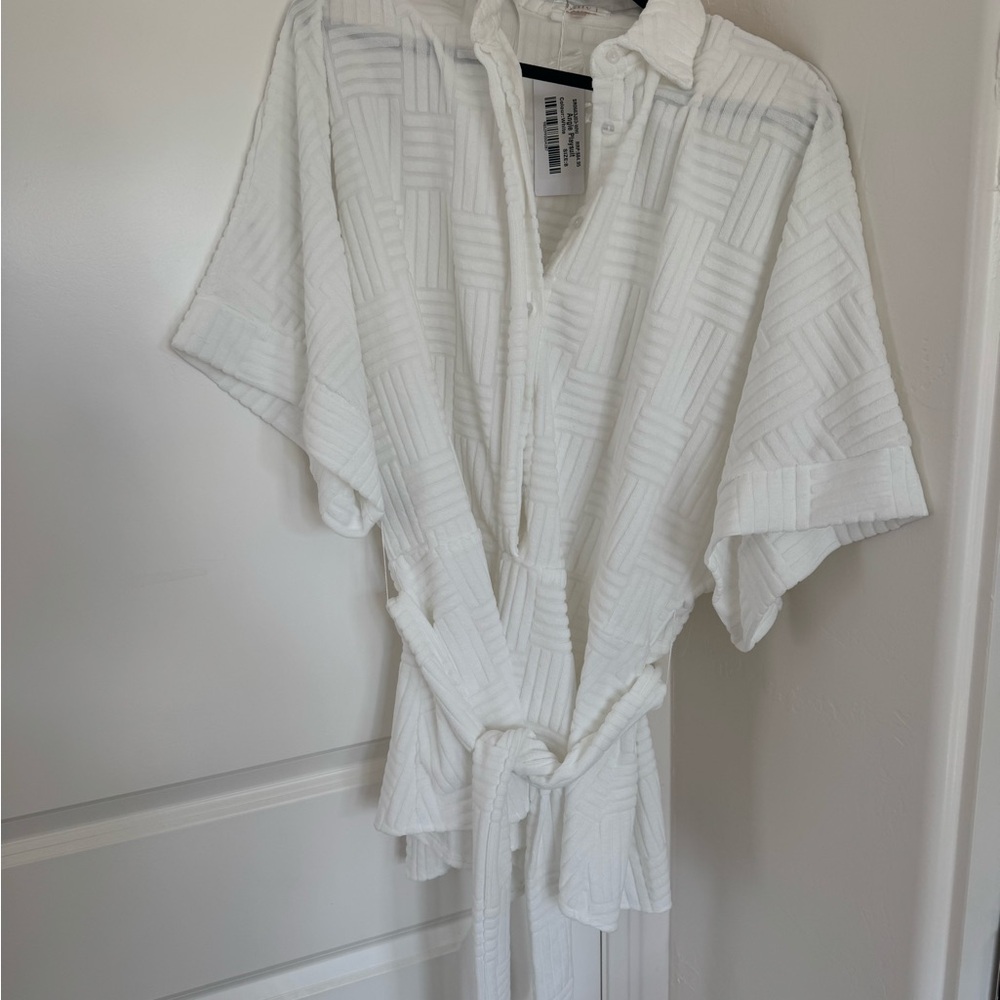 White Textured Kimono-Style romper